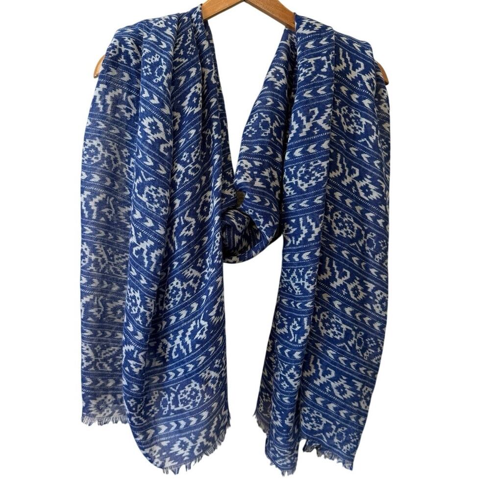 Boho Tribal Print Super Soft Shawl Wrap Scarf Blue and White